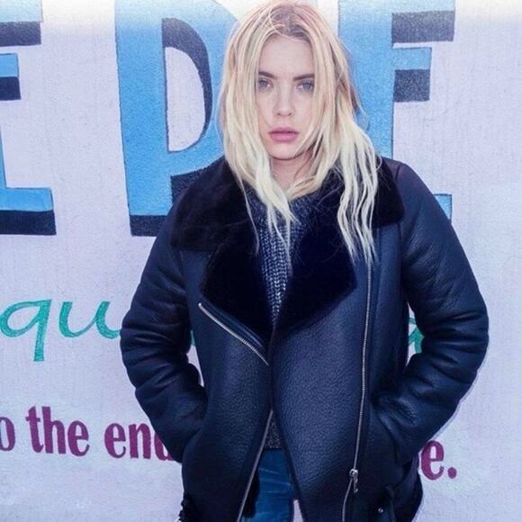 Zara Black Faux Leather Faux Fur Collar Shearling Belted Moto Motorcyle Jacket - Picture 13 of 16